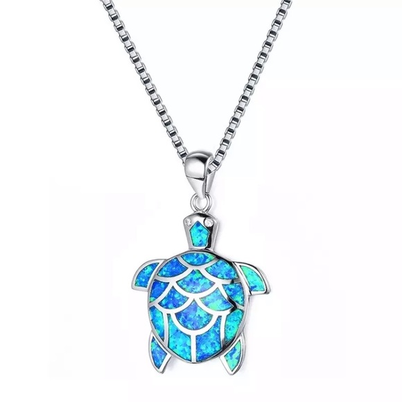 Jewelry - Sterling Silver Blue Opal Turtle Necklace